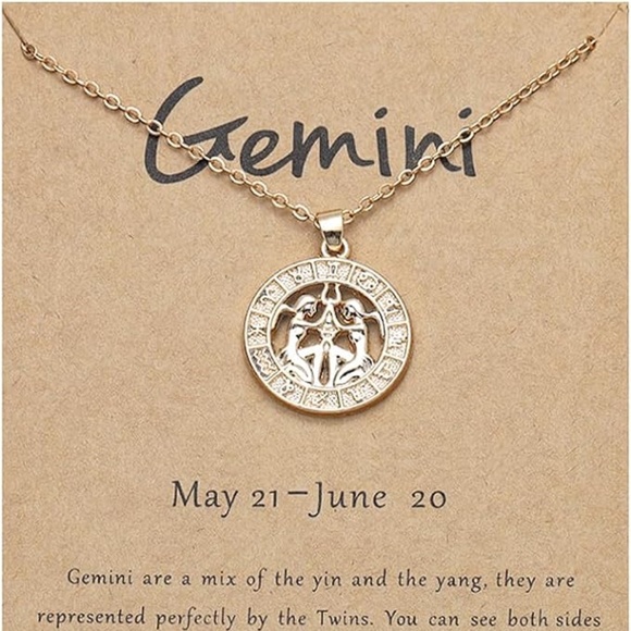 Gemini Zodiac Necklace Gold Painted Birthday Gift Christmas Gift - Picture 1 of 2